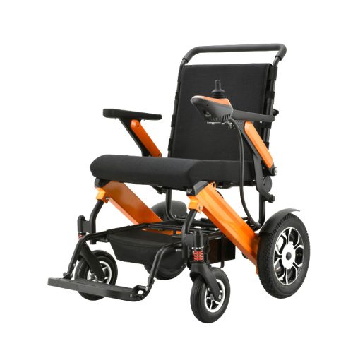 Lightweight Travel Electric Wheelchair – Foldable, Manual Option, Flip-Up Arms
