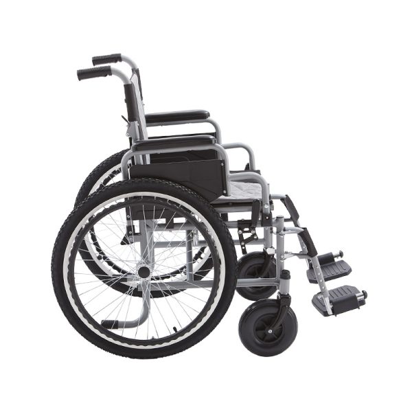 02 Carbon Steel Manual Wheelchair with Foldable Backrest and Adjustable Footrests