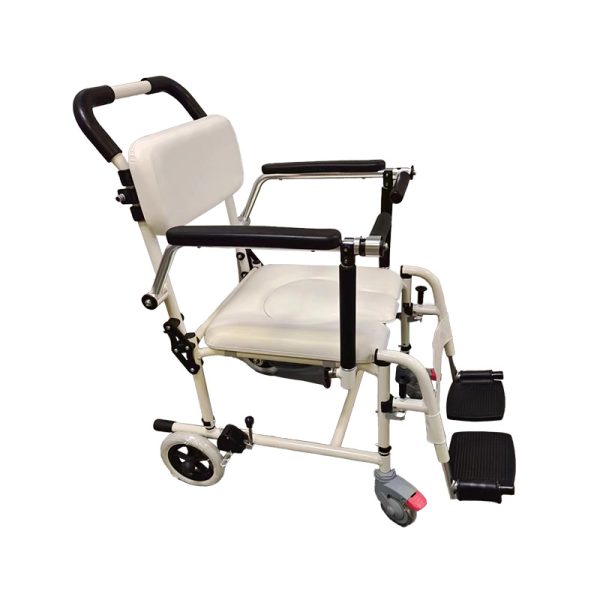 05 3-in-1 Folding Wheelchair with Commode & Shower Function, Adjustable Armrests