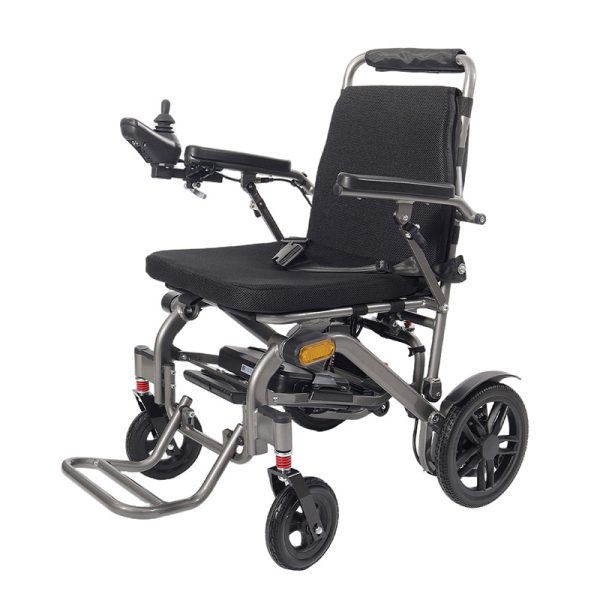01 Foldable Electric Wheelchair YSE138 with Sand Black Finish, Aluminum Alloy Frame, Front Shock Absorber & PU Armrests