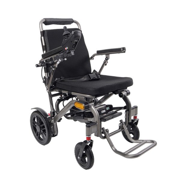 06 Foldable Electric Wheelchair YSE138 with Sand Black Finish, Aluminum Alloy Frame, Front Shock Absorber & PU Armrests